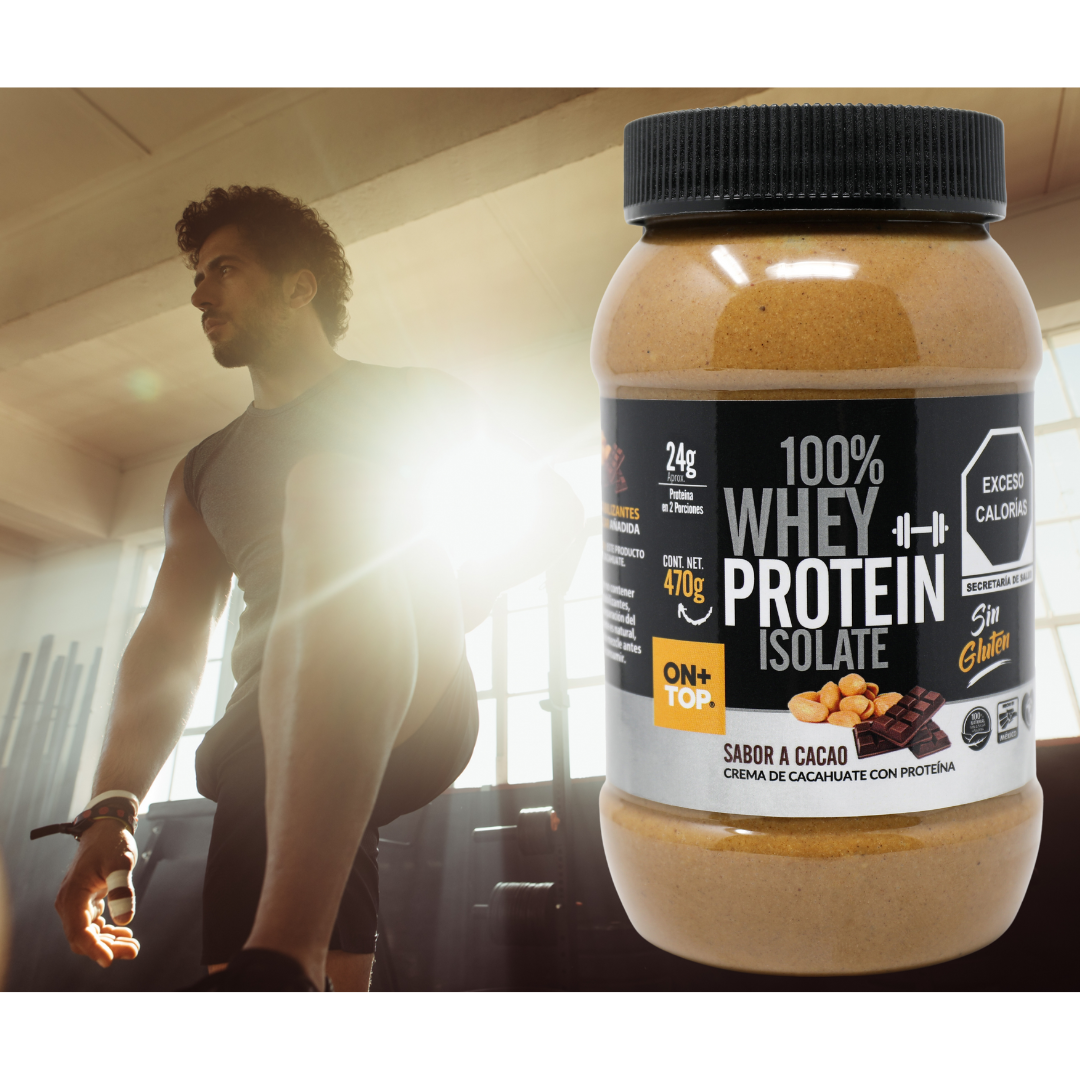 Crema de Cacahuate con Cacao + Whey Protein Isolate 470g.