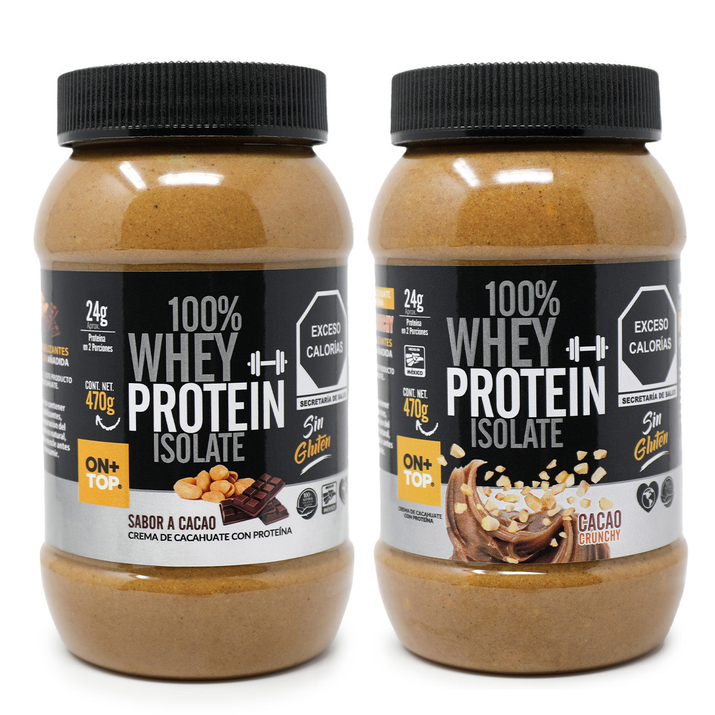 2 Pack Crema De Cacahuate con Cacao Y Cacao Crunchy + Whey Protein Isolate.