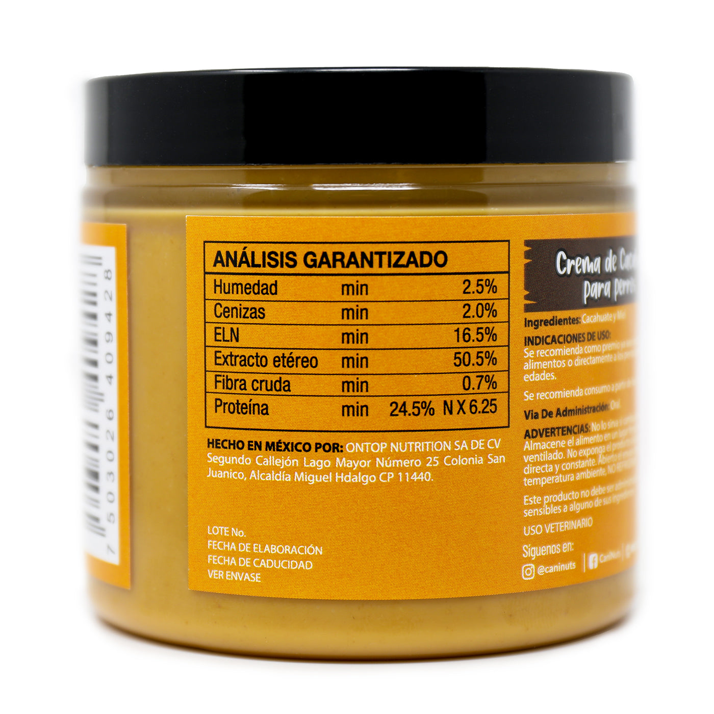 Crema de Cacahuate con Miel para Perro 220g.