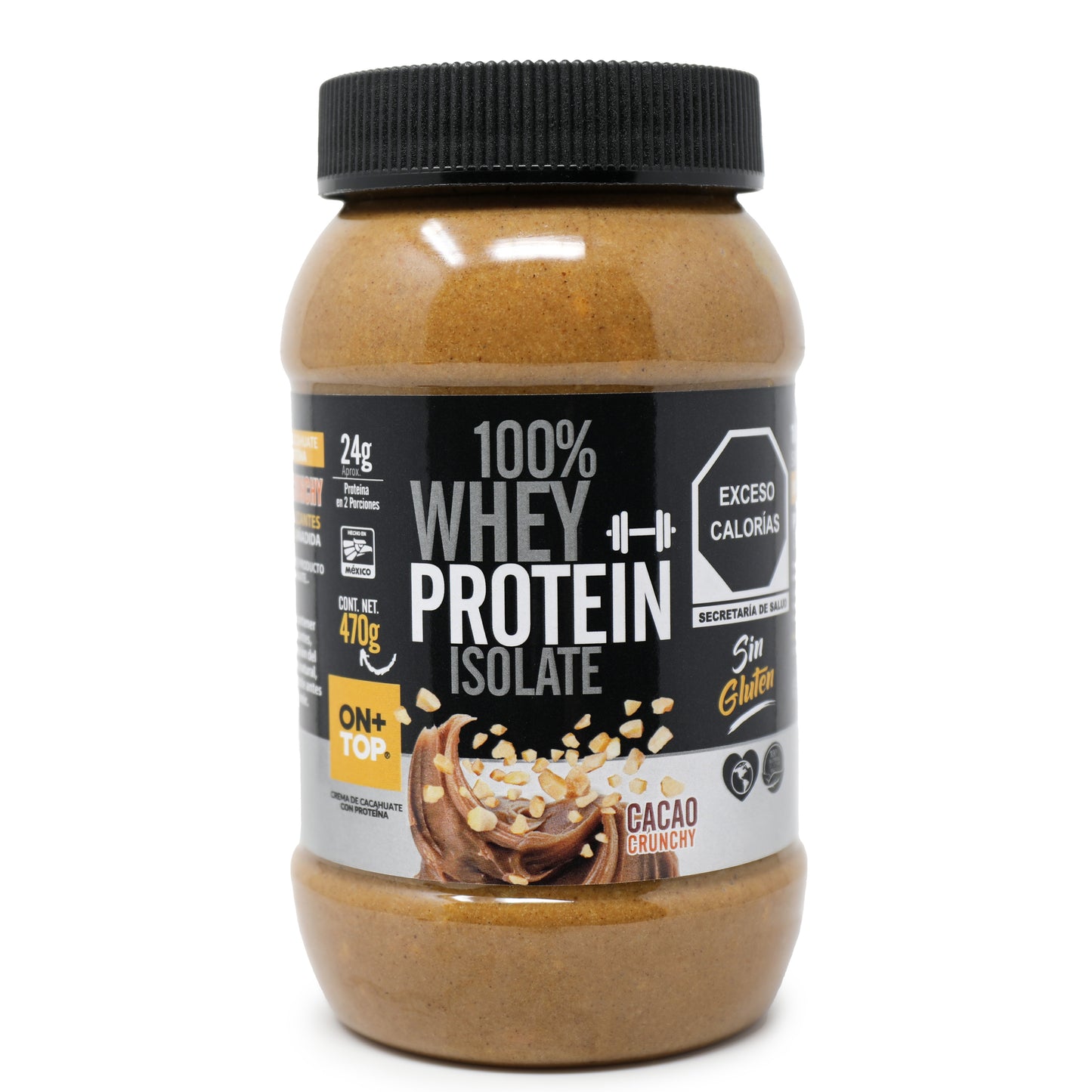 Crema De Cacahuate con Cacao Crunchy + Whey Protein Isolate 470g.