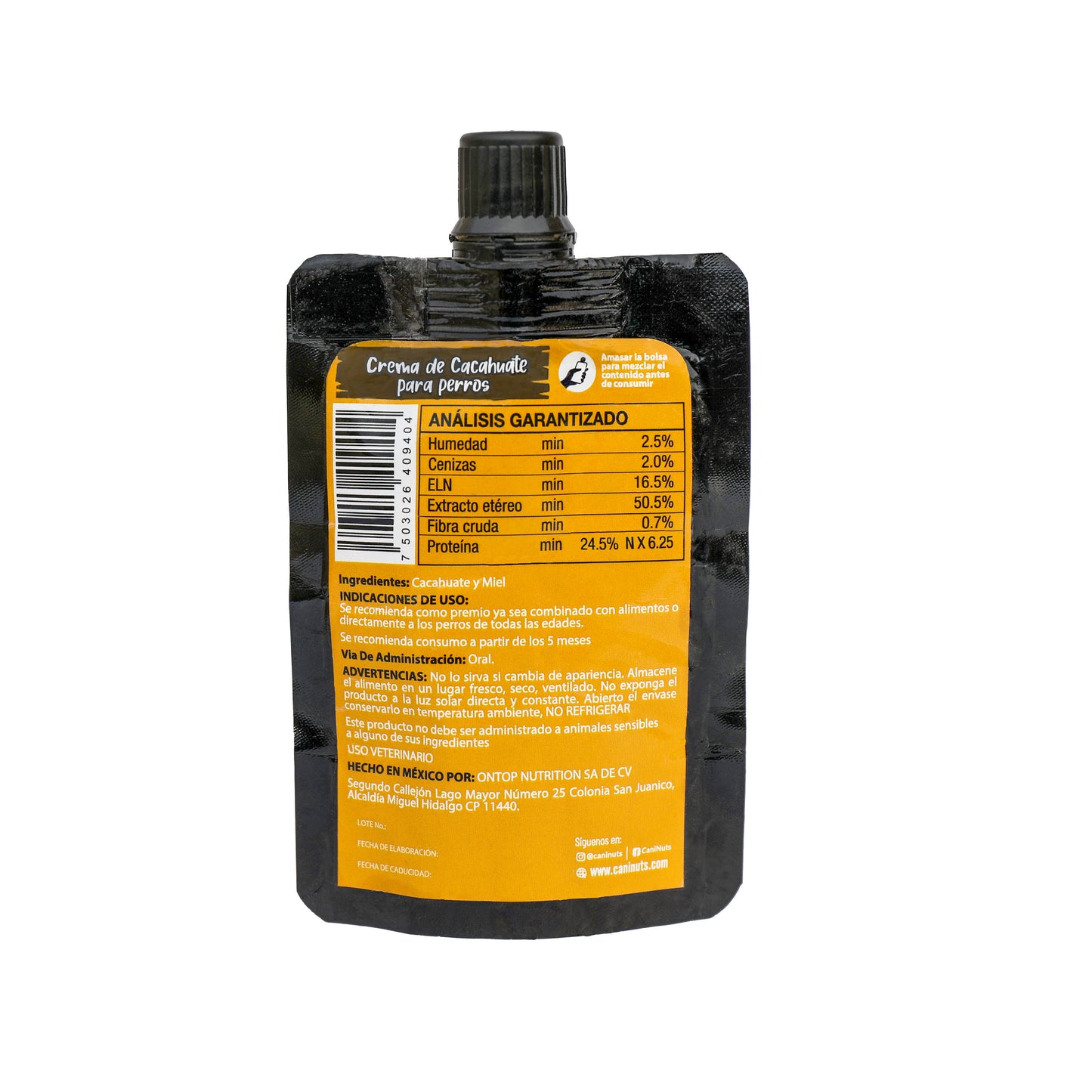 Crema de Cacahuate con Miel para Perro Pouch 60g.