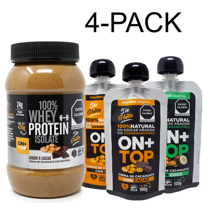 4 Pack Crema De Cacahuate Cacao Whey Protein Isolate + Pouch Mixtos.