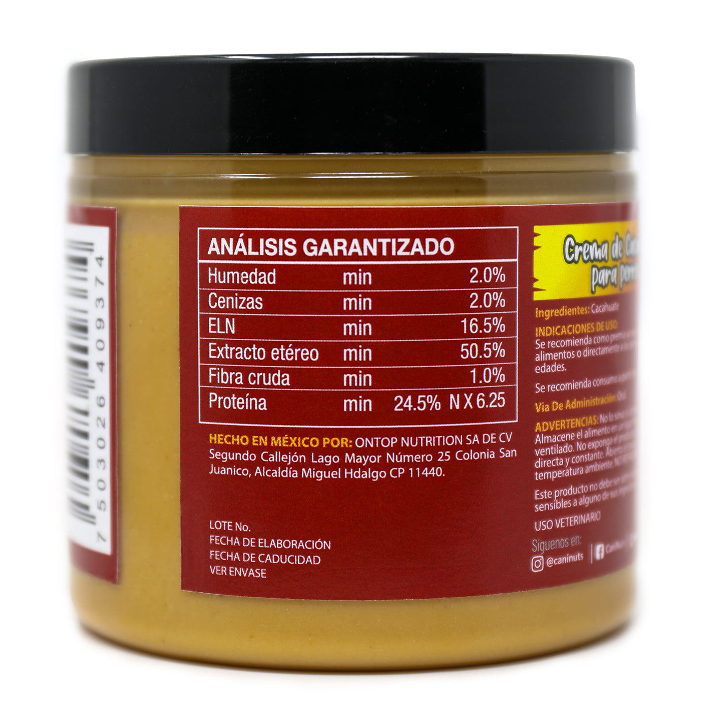 Crema de Cacahuate Natural para Perro 220g.