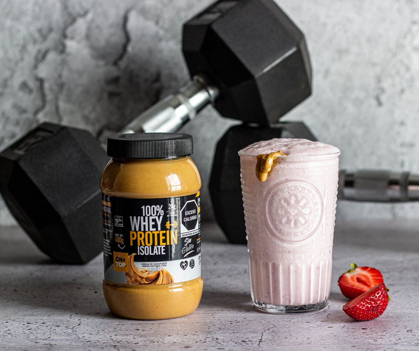 Crema De Cacahuate Natural + Whey Protein Isolate 480g.