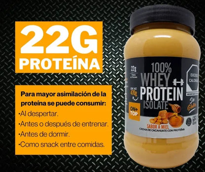 Crema De Cacahuate Con Miel + Whey Protein Isolate 470g.