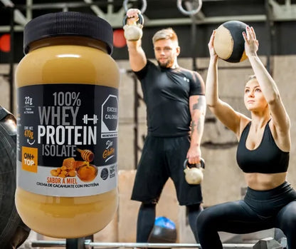 Crema De Cacahuate Con Miel + Whey Protein Isolate 470g.