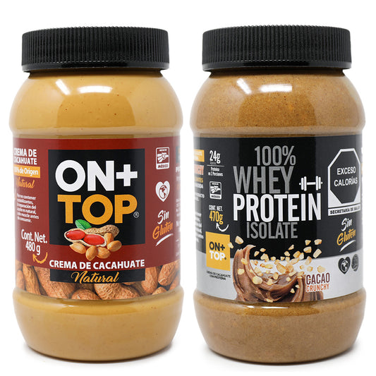 2 Pack Crema De Cacahuate Natural + Cacao Crunchy Whey Protein Isolate.
