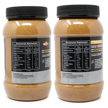 2 Pack Crema De Cacahuate con Cacao Y Cacao Crunchy + Whey Protein Isolate.