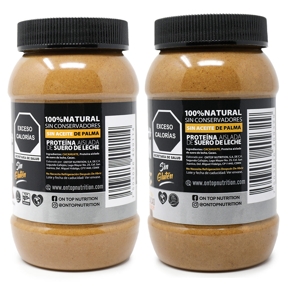 2 Pack Crema De Cacahuate con Cacao Y Cacao Crunchy + Whey Protein Isolate.