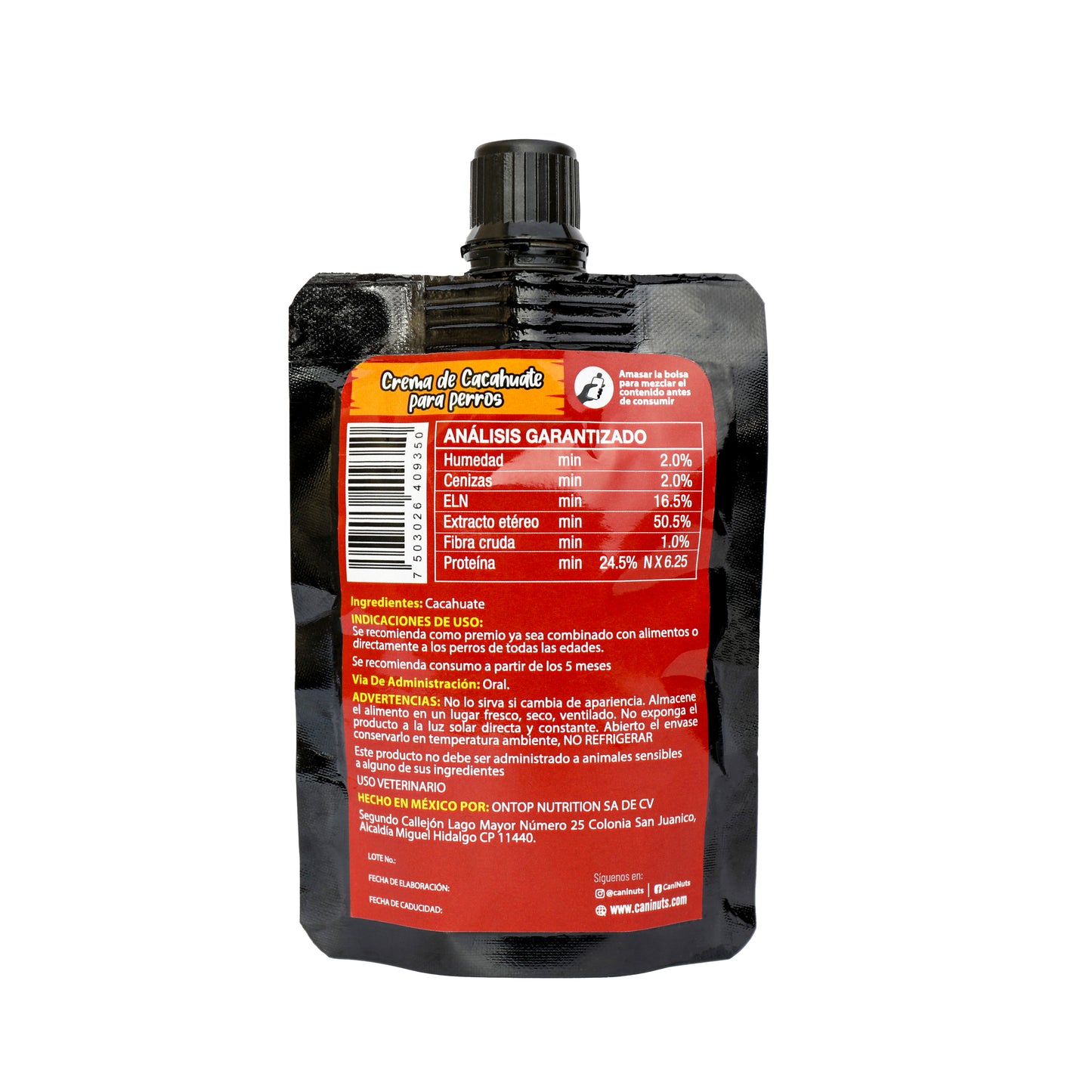 Crema de Cacahuate Natural para Perro Pouch 60g.